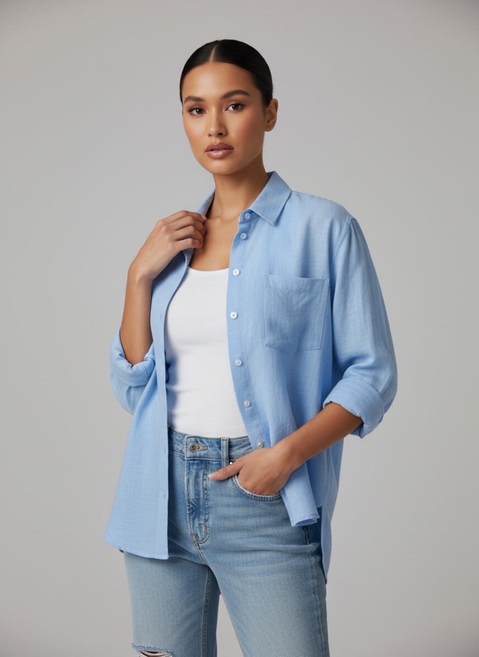 Cotton Button-Down Shirt Light Blue